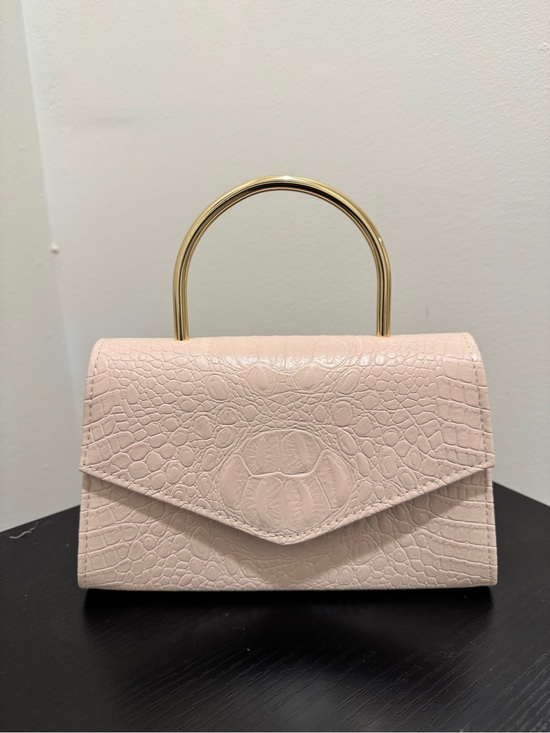 Handbags - Elegant Blush Croc-Embossed Top-Handle Bag with Gold Handle
